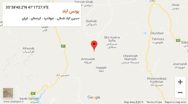 روستای یونس آباد بر روی نقشه