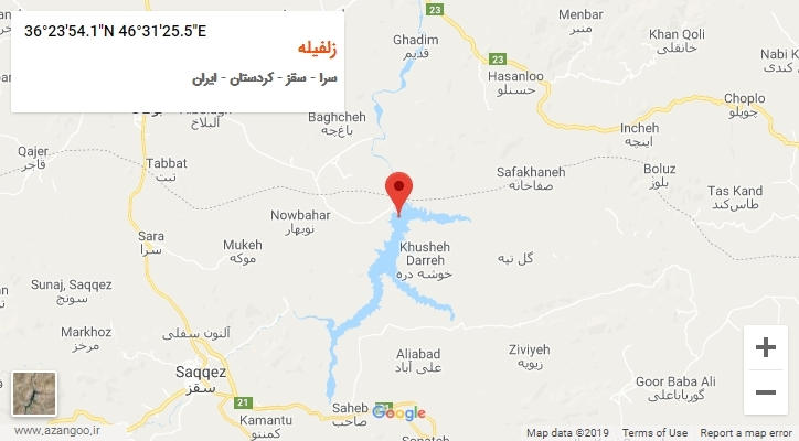 روستای زلفیله بر روی نقشه