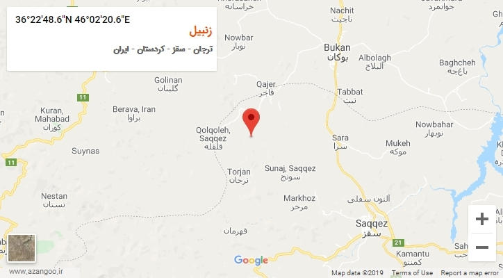 روستای زنبیل بر روی نقشه