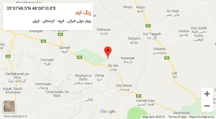 روستای زنگ آباد بر روی نقشه