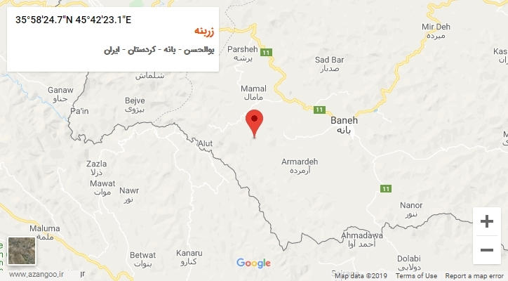 روستای زربنه بر روی نقشه
