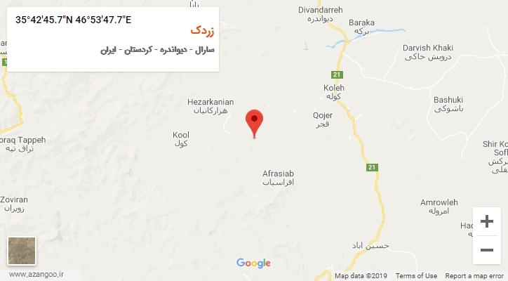 روستای زردک بر روی نقشه