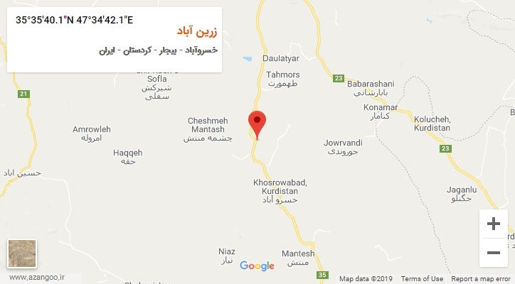روستای زرین آباد بر روی نقشه