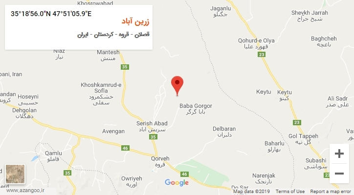 روستای زرین آباد بر روی نقشه
