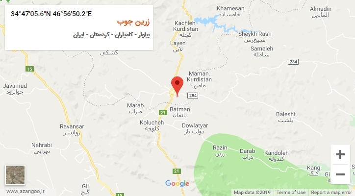 روستای زرین جوب بر روی نقشه