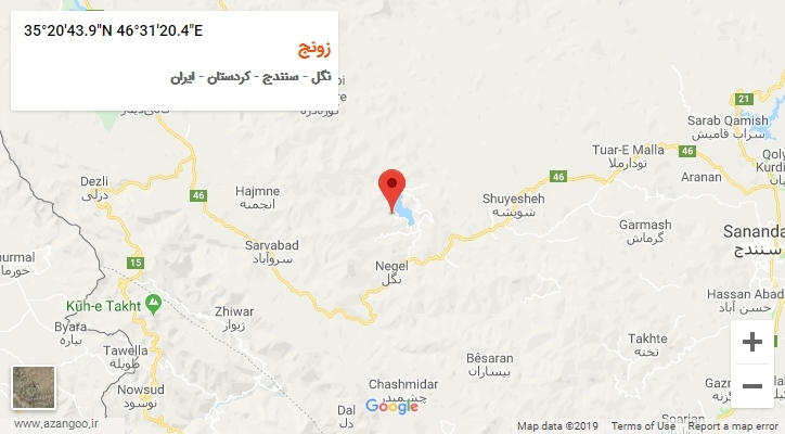 روستای زونج بر روی نقشه