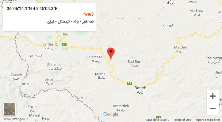 روستای زیویه بر روی نقشه