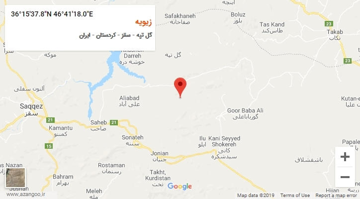 روستای زیویه بر روی نقشه