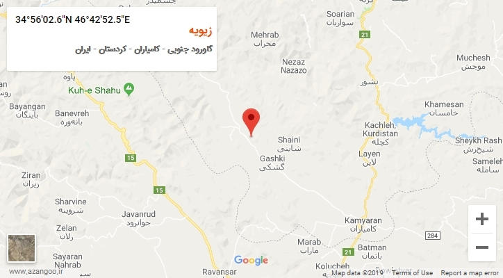 روستای زیویه بر روی نقشه
