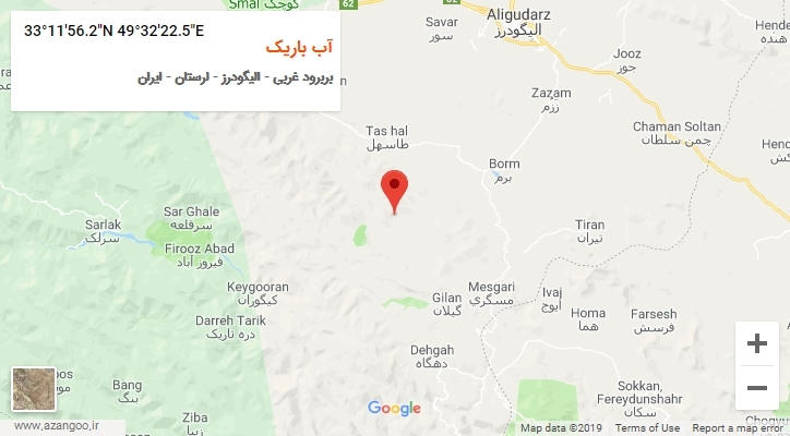 روستای آب باریک بر روی نقشه