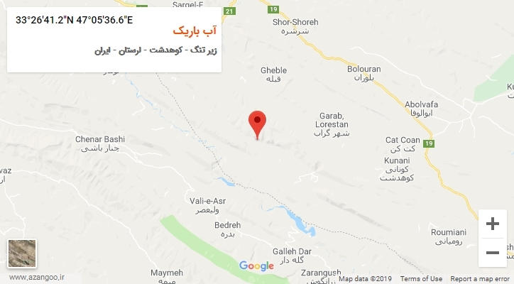 روستای آب باریک بر روی نقشه