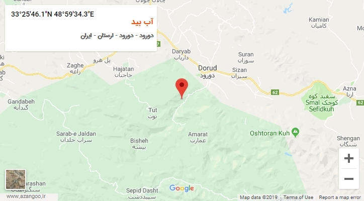 روستای آب بید بر روی نقشه
