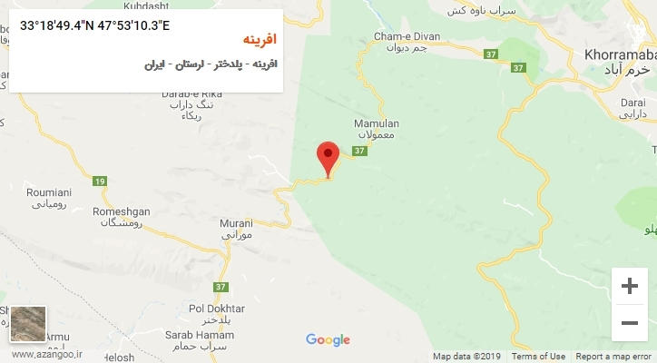 روستای افرینه بر روی نقشه