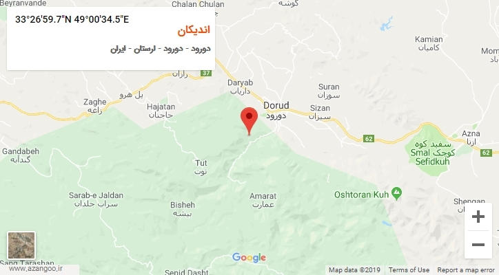 روستای اندیکان بر روی نقشه