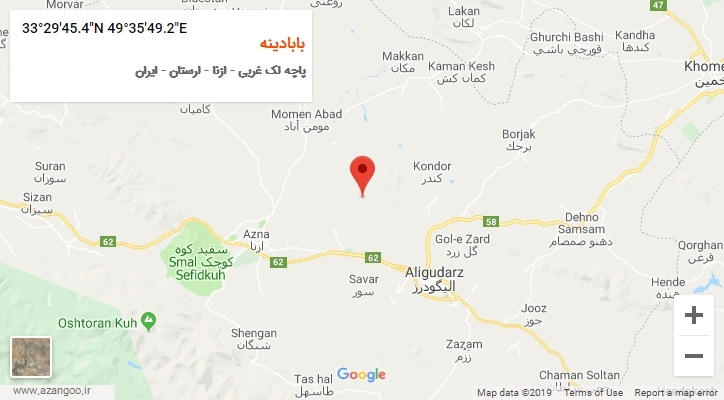 روستای بابادینه بر روی نقشه