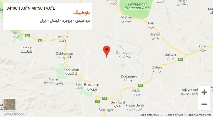 روستای بلوطبیگ بر روی نقشه