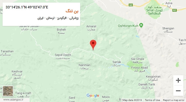 روستای بن تنگ بر روی نقشه