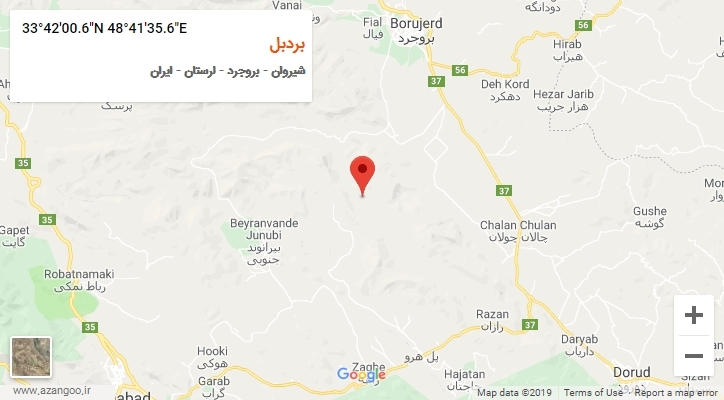 روستای بردبل بر روی نقشه