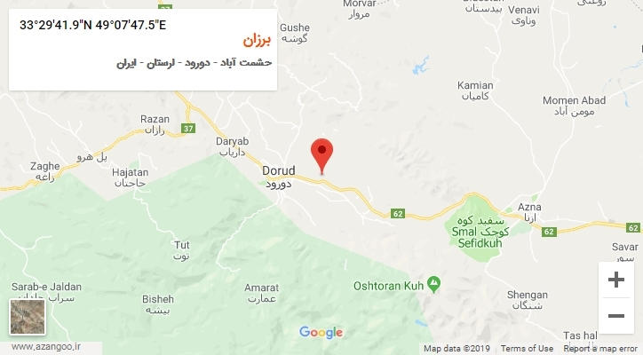 روستای برزان بر روی نقشه