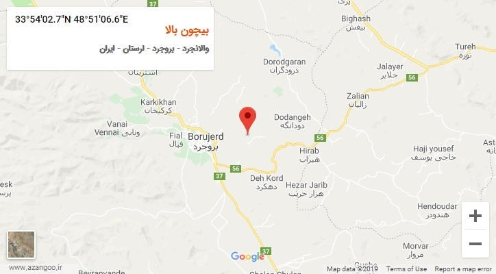 روستای بیچون بالا بر روی نقشه