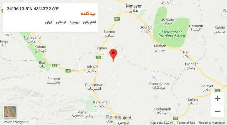 روستای بیدکلمه بر روی نقشه