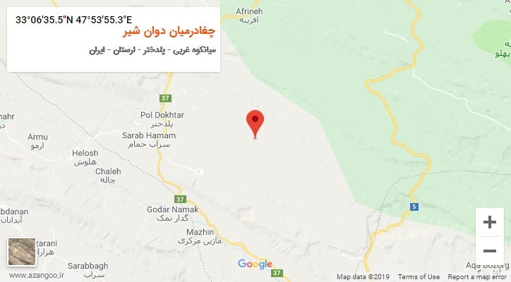 روستای چغادرمیان دوان شیر بر روی نقشه