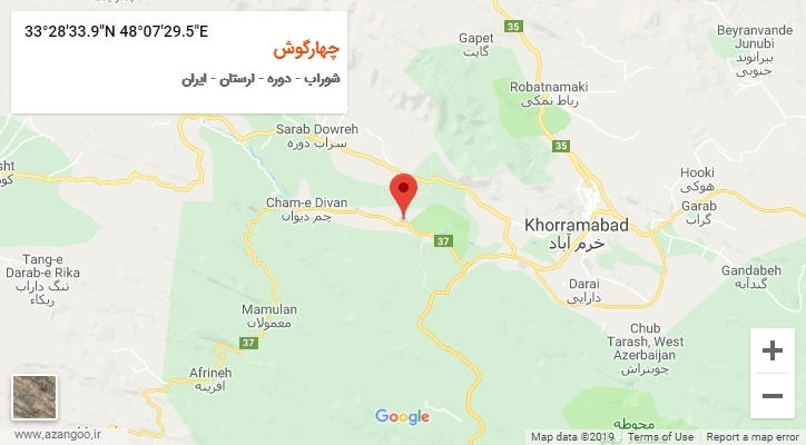 روستای چهارگوش بر روی نقشه