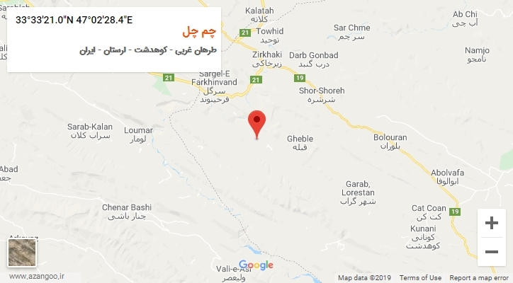روستای چم چل بر روی نقشه