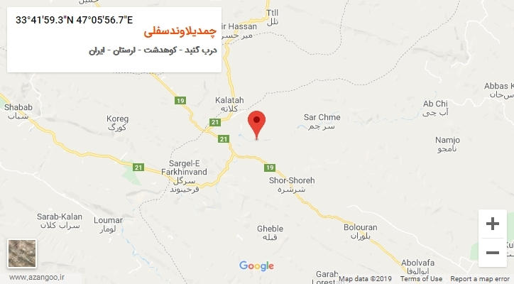 روستای چمدیلاوندسفلی بر روی نقشه