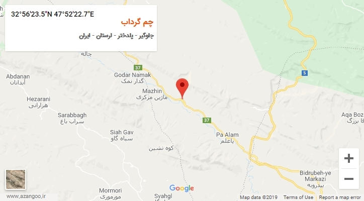 روستای چم گرداب بر روی نقشه