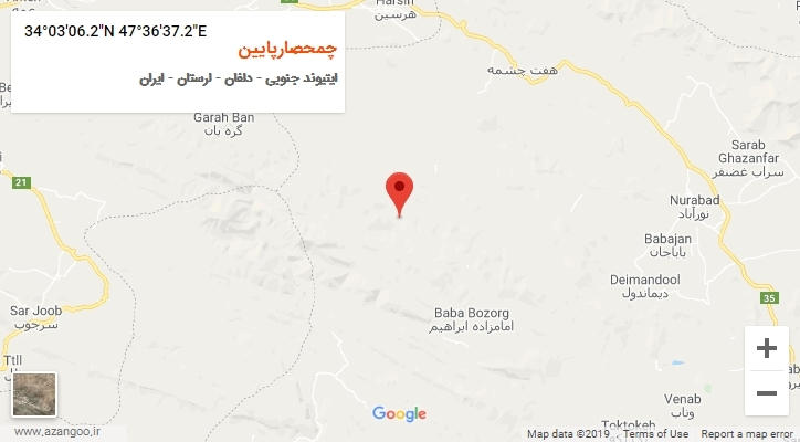 روستای چمحصارپایین بر روی نقشه