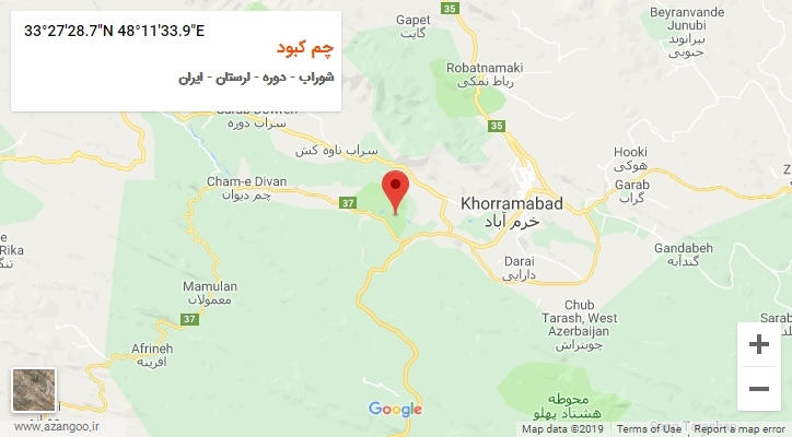 روستای چم کبود بر روی نقشه