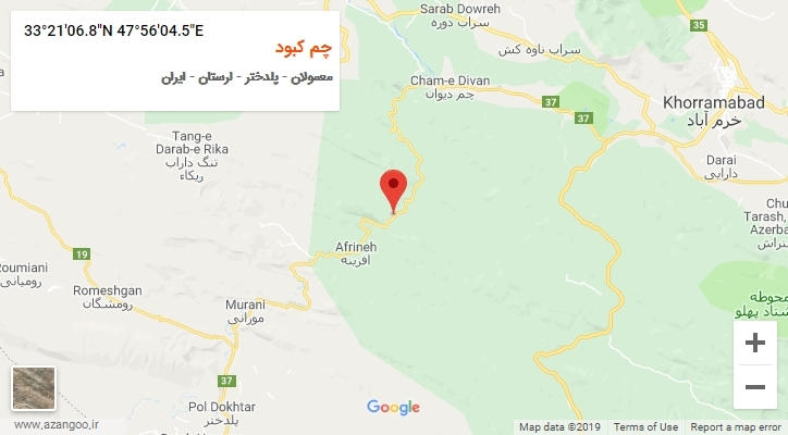 روستای چم کبود بر روی نقشه