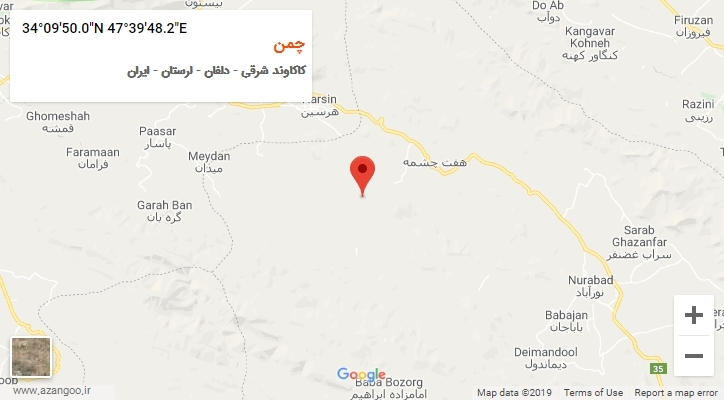 روستای چمن بر روی نقشه