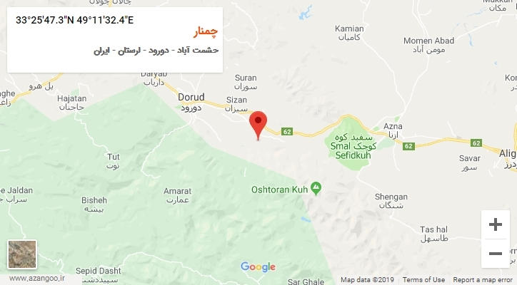 روستای چمنار بر روی نقشه