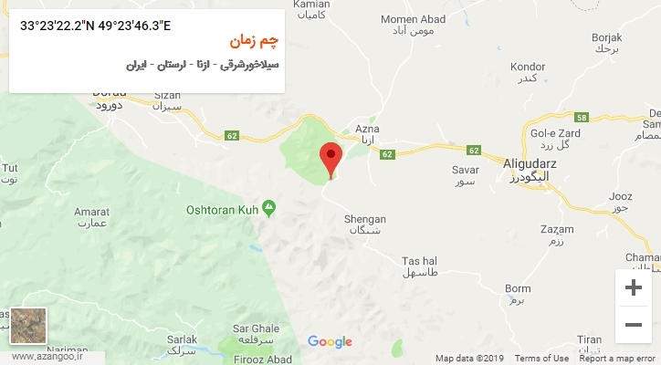 روستای چم زمان بر روی نقشه