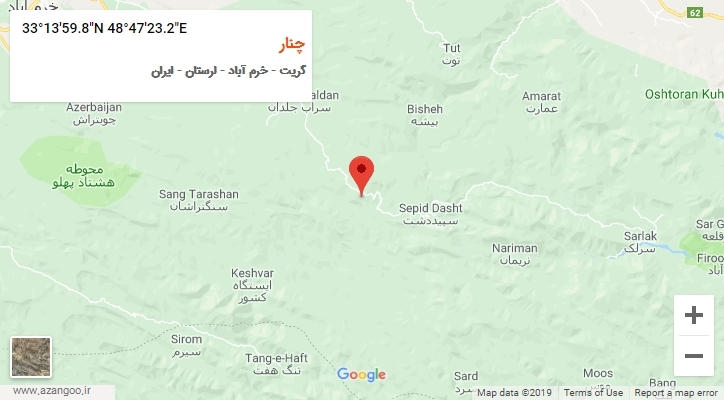 روستای چنار بر روی نقشه