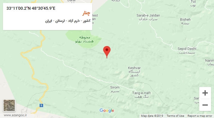 روستای چنار بر روی نقشه