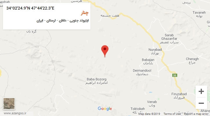 روستای چنار بر روی نقشه