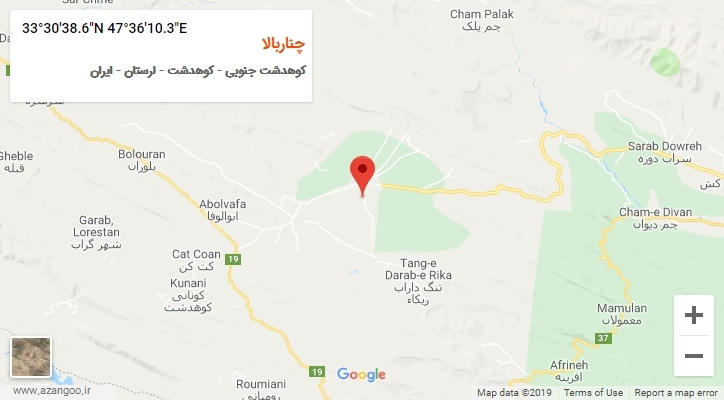 روستای چناربالا بر روی نقشه