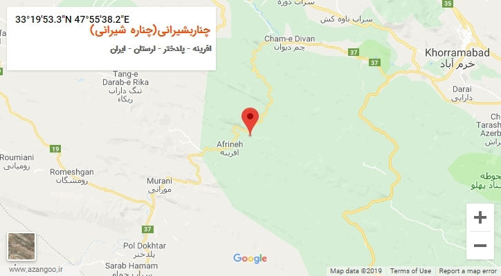 روستای چناربشیرانی(چناره شیرانی) بر روی نقشه