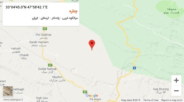 روستای چناره بر روی نقشه