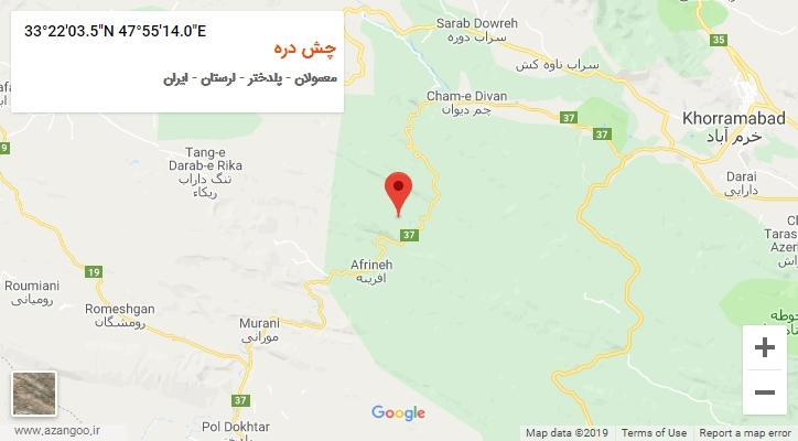 روستای چش دره بر روی نقشه