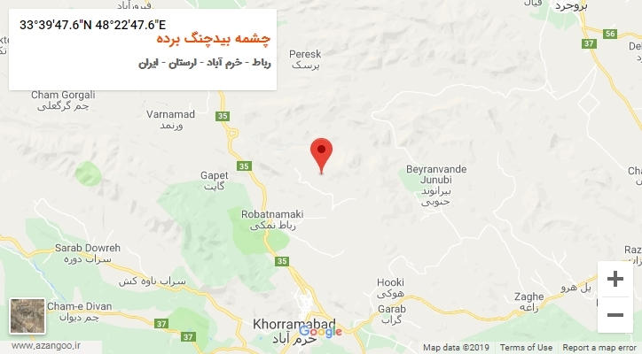روستای چشمه بیدچنگ برده بر روی نقشه
