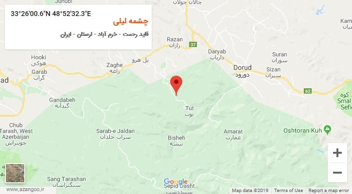 روستای چشمه لیلی بر روی نقشه