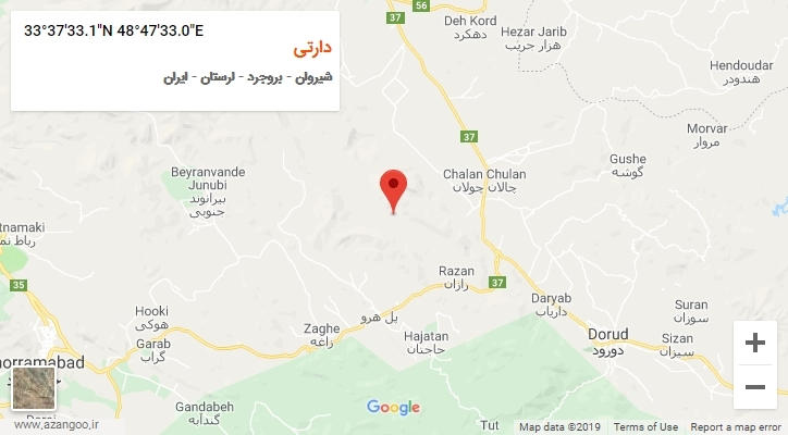 روستای دارتی بر روی نقشه