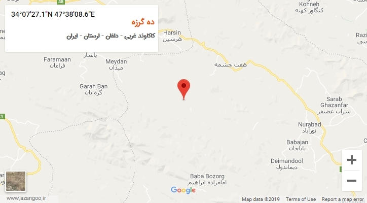 روستای ده گرزه بر روی نقشه
