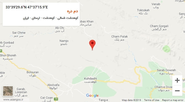 روستای دم دره بر روی نقشه