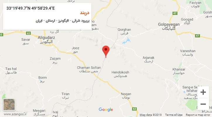 روستای دربند بر روی نقشه