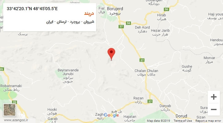 روستای دربند بر روی نقشه